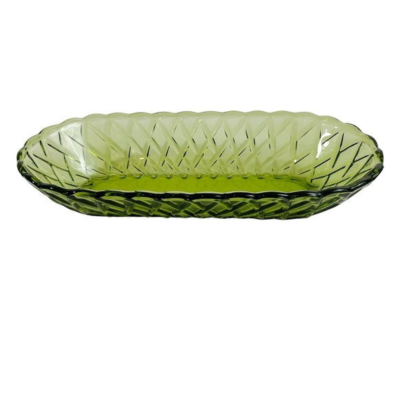Vintage Green Glass Basket Weave Dish - Picture 1 of 4